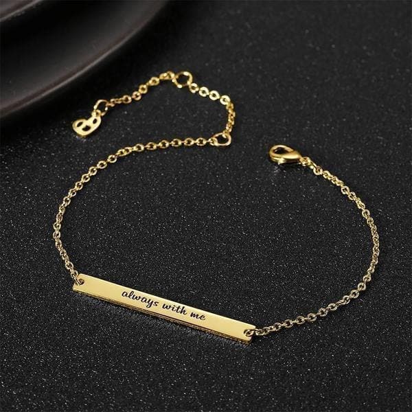 Custom Engraved Bar Bracelet, Bridesmaid Gift 14K Gold Plated