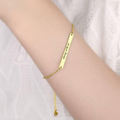 Custom Engraved Bar Bracelet, Bridesmaid Gift 14K Gold Plated