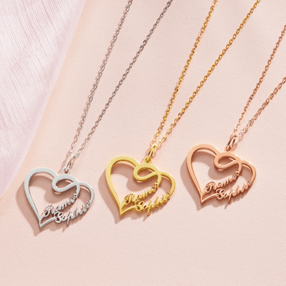 Overlapping Heart Two Name Necklace